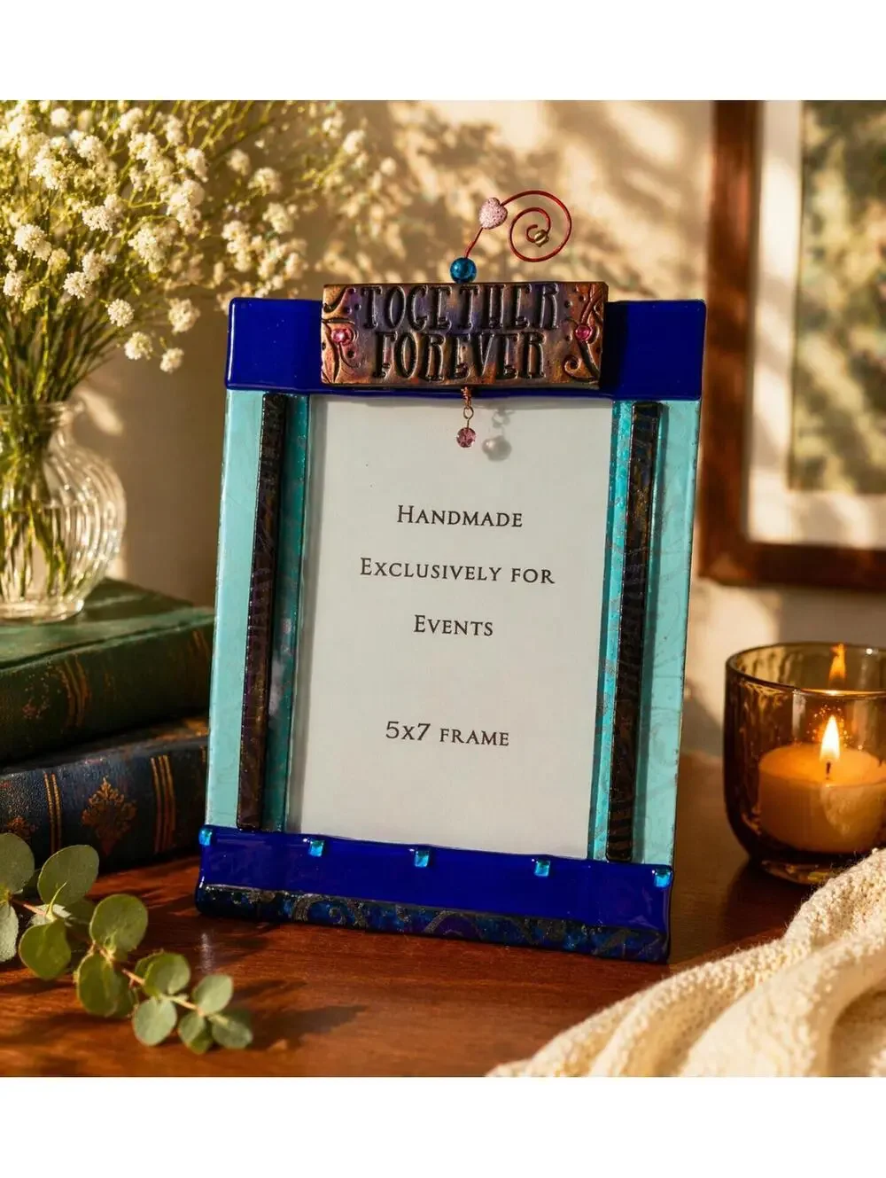 Handmade Fused Glass Together Forever Frame Signed Kaminski Wedding Anniversary